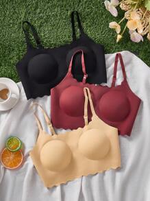 SHEIN 3pcs Teen Girl Minimalist Padded Lace Trim Adjustable Strap Soft & Seamless Supportive Back Wireless Bra Set - Multicolor - View 1