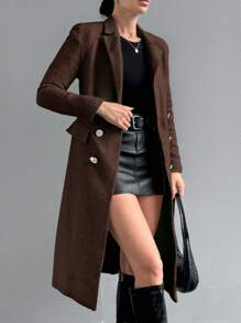 SHEIN Cottnline Women Regular Fit Solid Color Minimalist Casual Jacket, Daily Wear - Brown - View 5