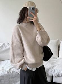 Dazy-Less Suéter de punto holgado de cuello alto y unicolor para mujer, ropa de mujer de otoño