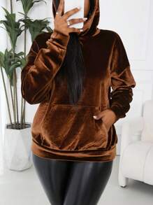Zolique Damen Minimalistischer Loose Fit Kapuzenpullover, Mode & Vielseitig, Herbst/Winter Pullover - Kaffeebraun - Übersicht 5