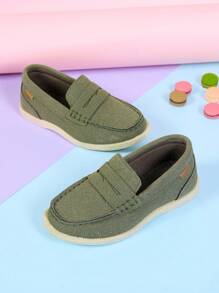 1 par de mocassins casuais sem cadarço para crianças, adequados para uso ao ar livre na primavera e no outono, sapatos respiráveis antiderrapantes com costura plana - Verde de Exercício - Ver 3