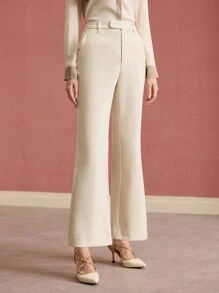 MOTF PREMIUM SOLID SLANT POCKET SEAM FRONT FLARE LEG SUIT PANTS - Apricot - View 7