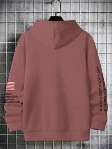 Manfinity Homme Loose Fit Men's Slogan Graphic Kangaroo Pocket Drawstring Hoodie - Dusty Pink - View 2