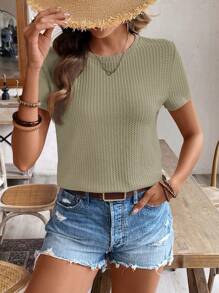 SHEIN Frenchy Women's Crew Neck Short Sleeve Casual Textured Fabric T-Shirt
