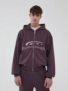 Musero 星星图案拉链连帽运动衫 - 巧克力棕 - 查看 1