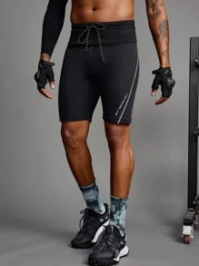 Manfinity Sport Corelite Mallas de compresión deportivas para hombre con estampado de letras y cintura con cordón, estilo novio