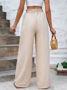EURMUSE Women Beige Linen Pants With Belt Detail - Beige - View 2