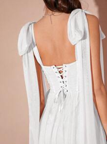 Enchnt Spring/Summer Romantic Women's White Pleated Bowknot Shoulder Shinny Mesh Princess Maxi Dress,Sweet&Elegant For Valentine's Day&Birthday&Holiday Party&Sweet Date Night&Prom& Wedding Dress&Graduation Season&Vacation