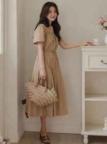 DAZY 优雅修身长裙，成熟时尚风格女士连衣裙 - 卡其色 - 查看 6