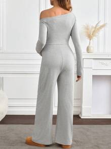 SHEIN Maternity Jumpsuit, Casual Solid Color Top And Pants