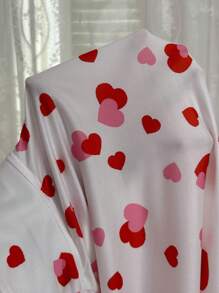 2 件大码情人节拼色心形印花翻领长袖上衣和裤子睡衣套装 - 彩色 - 查看 3