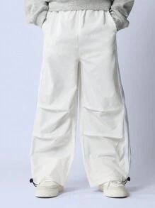 SUMWON Tween Girls Relaxed Nylon Stripe Parachute Pant - White - View 3