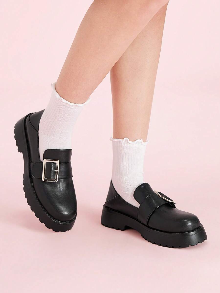 CUCCOO DOLLMOD 女士棕色可爱简约百搭洛丽塔厚底乐福鞋 - 黑色 - 查看 1