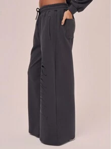 Musera Sport Raw Hem Slogan Wide Leg Sweatpants Vacation Spring
