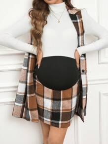 SHEIN 2pcs/Set Maternity Front Button Placket Plaid Simple Sleeveless Top And Skirt - Multicolor - View 5