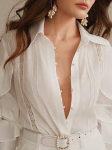 Anewsta 春季休闲纯色长袖编织常规衬衫上衣，女士商务休闲度假装