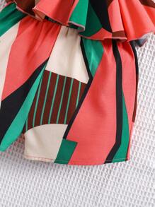 SHEIN Babygirl Summer Vacation Casual Floral Print Ruffle Trim Halter Neck Romper, Lightweight - Multicolor - View 3