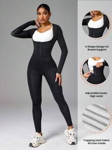 Easithlete Malla de neopreno de manga larga con ajuste entallado para sudoración, traje de ejercicio de sauna