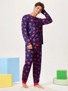 Notgurli 男士情人节家居服套装，圆领 - 藍色 - 查看 3