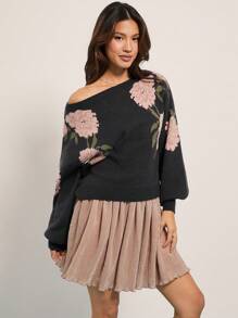 WESTFADE Spring Western Cowgirl blommönster båthals långärmad stickad tröja - Multifärgad - Visa 2