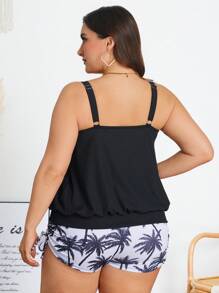 Swim Lushoire Tankini de verano para mujer de talla grande con patrón de árbol de coco y borde dentado