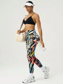 SHEIN Sport Gameset Leggings senza cuciture in vita alta con stampa colorata di moda