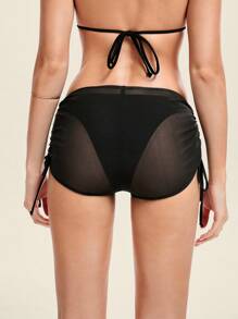 SHEIN Swim 2 件纯色网状性感比基尼套装，夏季沙滩泳装