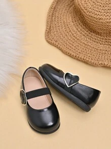 Toddler Girls' Comfortable Versatile Elastic Band Heart Design Princess Flat Shoes, Suitable For Spring And Summer - Black - View 3