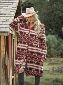 LanaWest New Floral Fluffy Hooded Long Cardigan For Women, Autumn/Winter