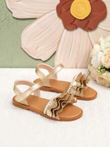 Girls' Gold Flat Sandals, Summer - Gold - View 2