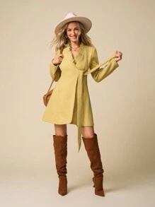 LanaWest Abrigo informal de mujer de unicolor con cintura ceñida, para otoño e invierno