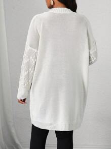 SHEIN Lady Women Textured Pattern Knit Cardigan - Beige - View 2