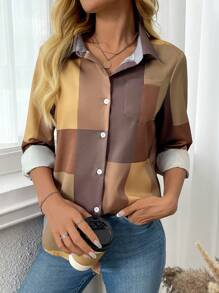 INAWLY Camisa holgada a cuadros para mujer, minimalista y de moda para uso diario