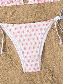 SHEIN Swim Conjunto de bikini de lunares con textura para mujer, moda vacacional de playa para el verano - Multicolor - Ver 5