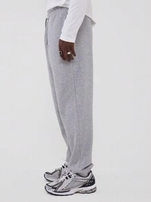 Musero 男士基础款纯色束口慢跑运动裤，弹力抽绳腰带，春夏胶囊衣橱 - 淺灰色 - 查看 3