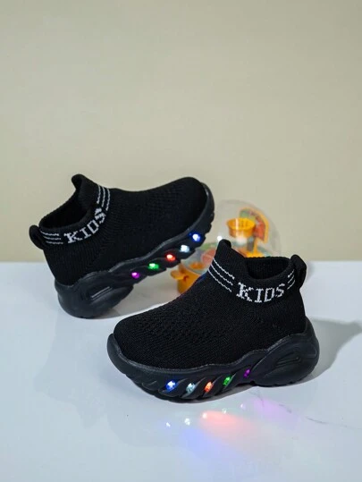 婴儿春秋踝带运动鞋，带 LED 发光鞋底，弹性鞋面，轻松穿脱，可爱时尚，适合休闲和运动穿着