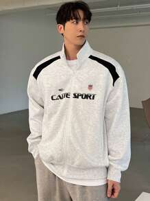DAZY Men's Letter Print Zip Front Casual Hoodie, Autumn/Winter