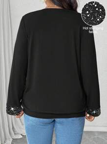 EMERY ROSE Plus Size Casual Draped Neck Long Sleeve T-Shirt With 2 In 1 Design For Spring - Multicolor - View 2