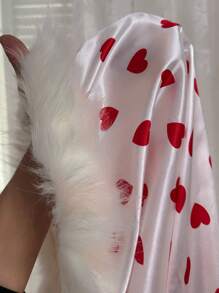 大码心形印花毛绒拼布睡衣睡衣套装 - 彩色 - 查看 6