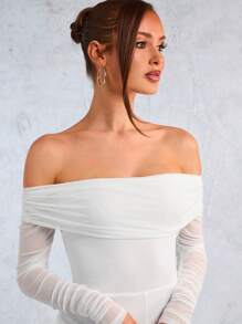 SHEIN SXY One-Piece White Clothing Valentine's Day Women's Mesh One-Shoulder Sexy Jumpsuit Suitable For Dating, Gatherings, Bachelorette Party Outfits, Nightclubs, Coquettish, Casual And Versatile