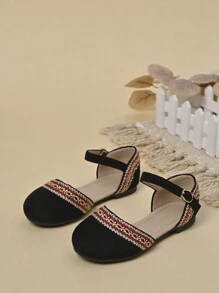 女童麂皮镂空平底鞋，适合春夏季 - 黑色 - 查看 1