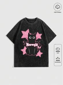 ROMWE Grunge Punk T-shirt en coton 100% à manches courtes, col rond, imprimé d'un slogan graphique vintage, aspect usé, rock sombre, araignée. Unisexe, pour festival de musique, streetwear