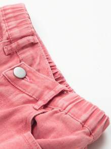 YOUNG GIRL Basic Casual Daily Dopamine Stone-Washed Asymmetric Waist Ripped Jeans - Pink - View 6