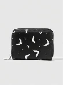 ROMWE Gothic Dark Bat Print Compact Wallet, Halloween - Black - View 5