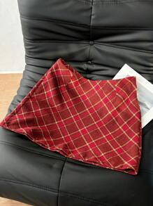 SHEIN Privé 经典格子迷你裙，优雅的办公室女士复古风格，适合圣诞节、万圣节、秋冬季