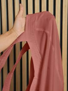 Slaydiva Vestido largo fluido y suelto de línea A con bolsillos, sin mangas, de color blanco sólido, elegante y casual, para vacaciones, para mujeres de talla grande, para primavera/verano - Color caoba - Ver 8