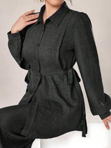 Graceveil 2 件套女士纯色前扣长袖简约上衣和长裤 2 件套女士适度秋季服装 - 灰色 - 查看 5