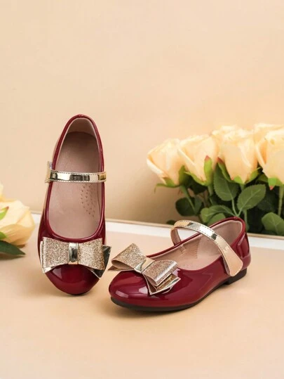 百搭儿童平底鞋，女孩派对/表演鞋，新款女孩蝴蝶结平底鞋