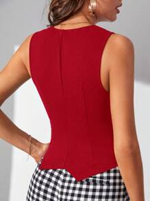 SHEIN Tall Women's Solid Color Casual Single-Breasted V-Neck Vest In Fall/Winter - Red - View 2