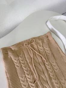 INAWLY Fashionable Knitted Cable Pattern Knitted Skirt, Versatile For Autumn/Winter - Khaki - View 5